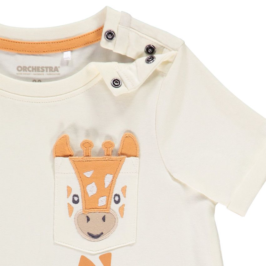 Combinaison courte avec poche fantaisie pour bébé garçon - Ecru