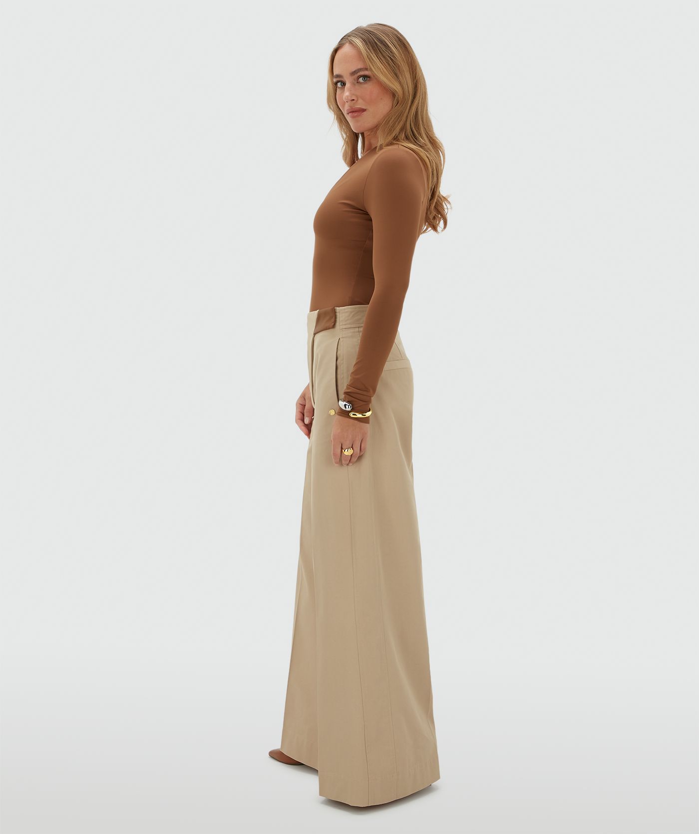 JV-VEN mid rise wide leg pantalon - beige