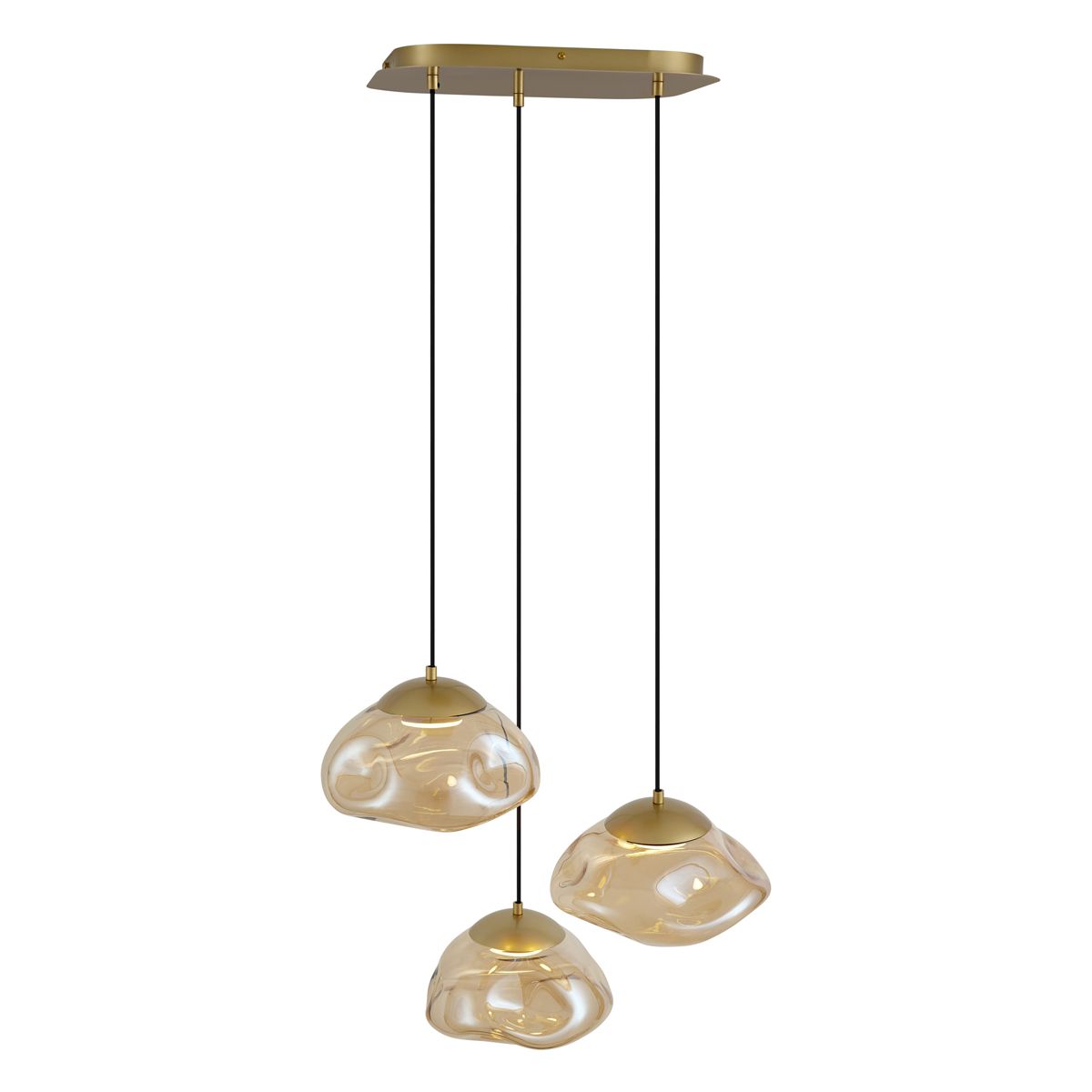 Hotel Chique hanglamp messing met amber glas 3-lichts - Gus