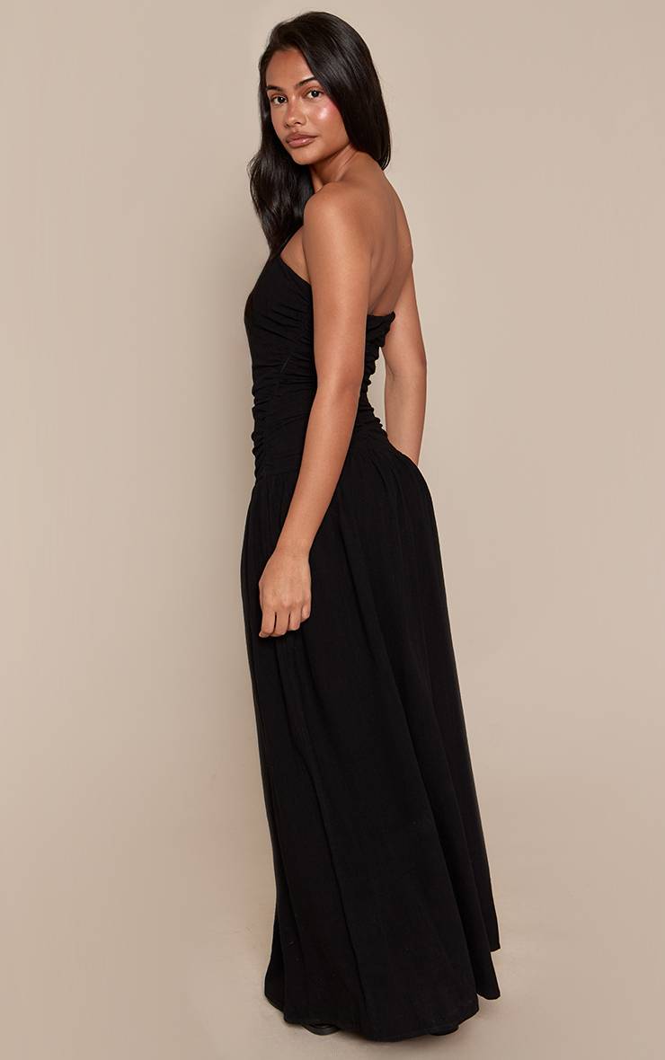 Noir Robe Maxi Bandeau À Détails Froncés Effet Lin