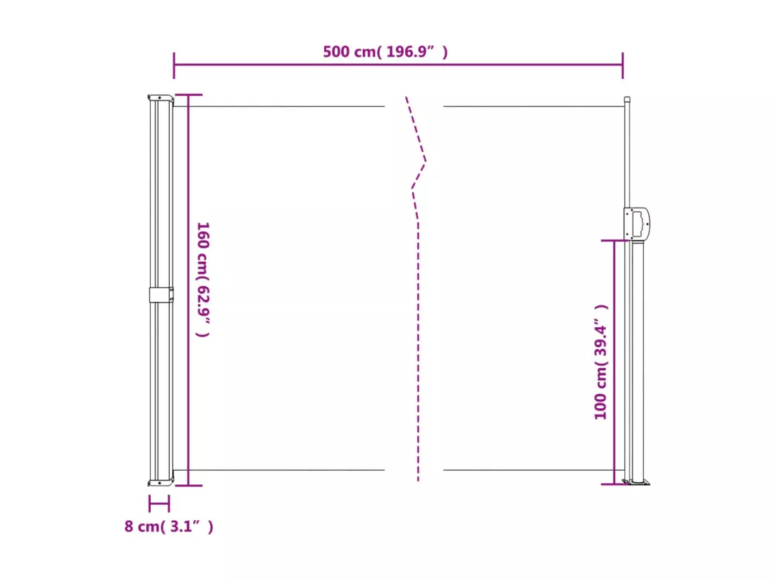 Auvent latéral rétractable vert foncé 160x500 cm