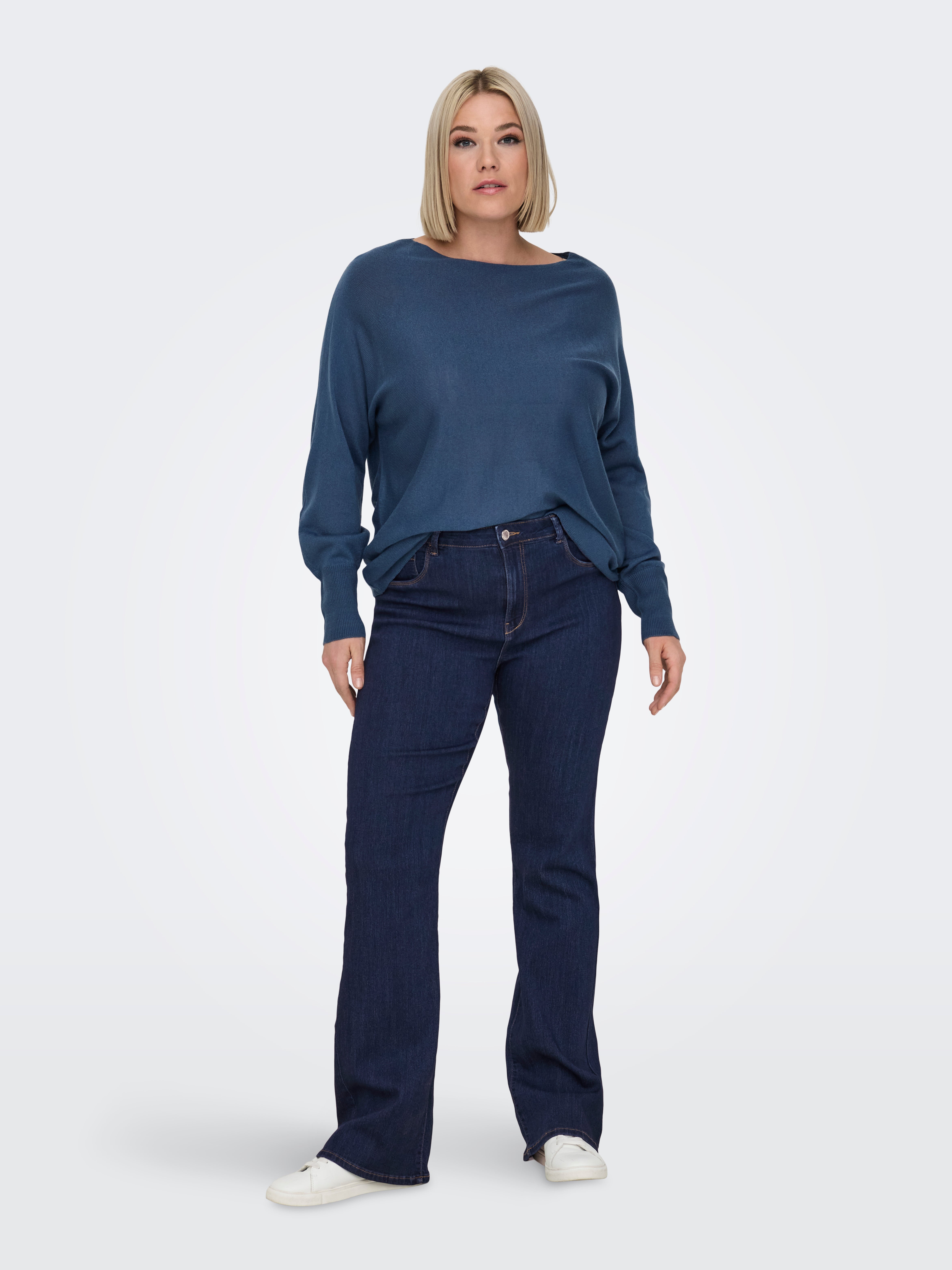 CARTHUNDER Mittlere Taille Ausgestellt Jeans Dark Blue Denim