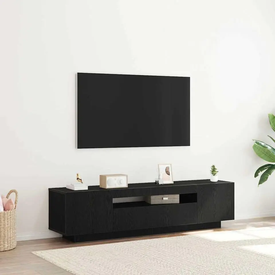 vidaXL - TV-meubel met 3 deuren - Zwart eiken - Bewerkt hout - 160x35x40 cm