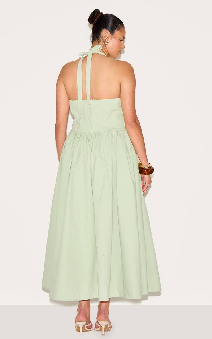 Vert Sauge Robe Midaxi Grande Taille Col Licou Avec Détail Nœud