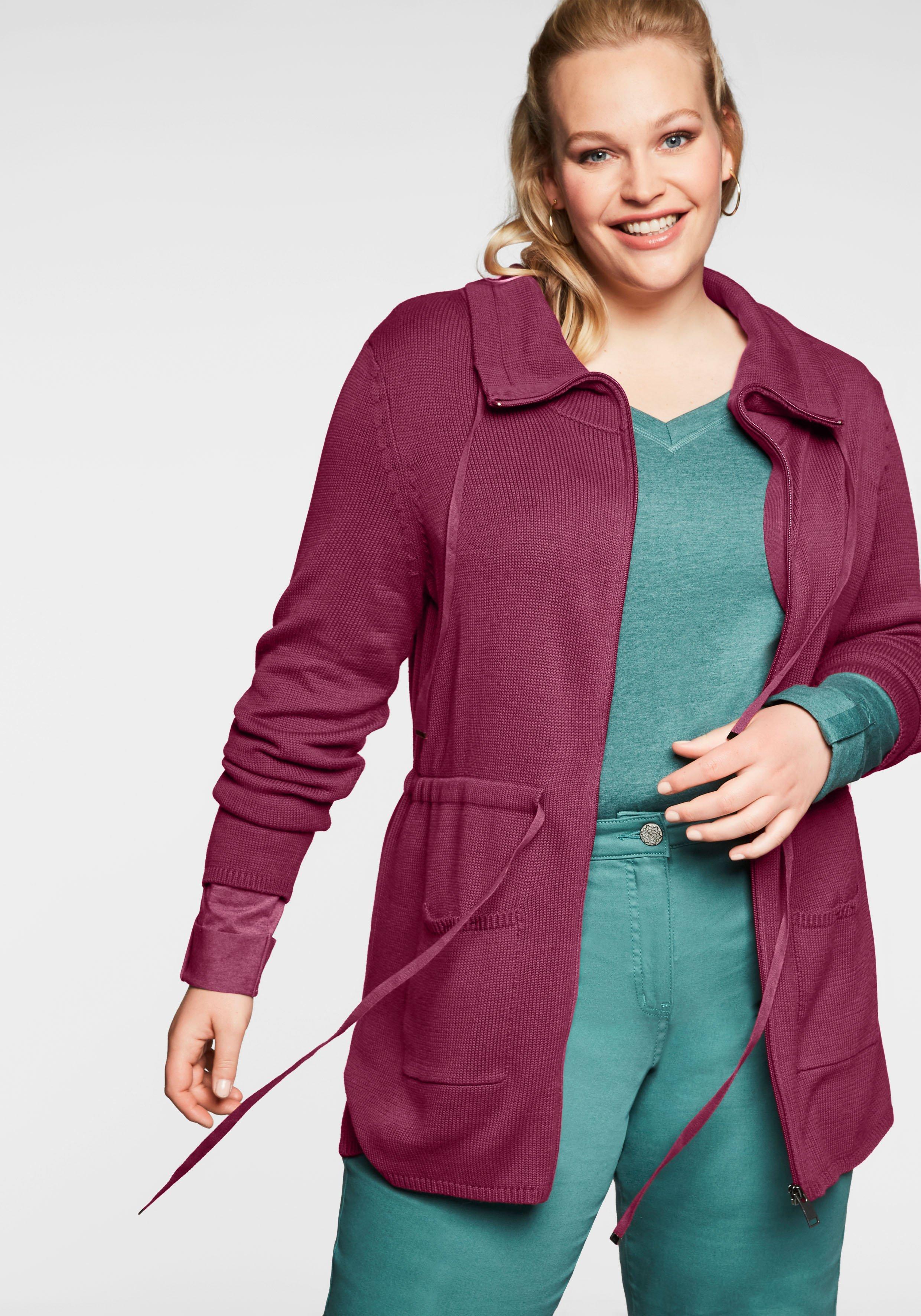 Strickjacke mit Reißverschluss und Taillen-Tunnelzug