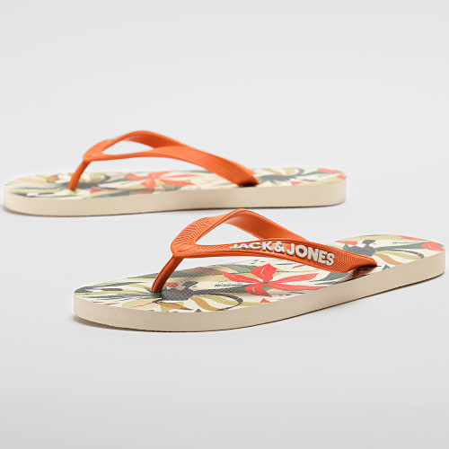 Tongs Palm Print Beige Floral
