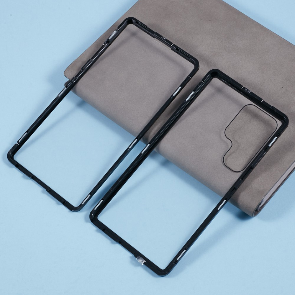 Samsung Galaxy S25 Ultra Magnetische Alu Schutzhülle mit Panzer Glas Backcover   Display- / Kameraschutz (Magnet-Technologie) - Schwarz