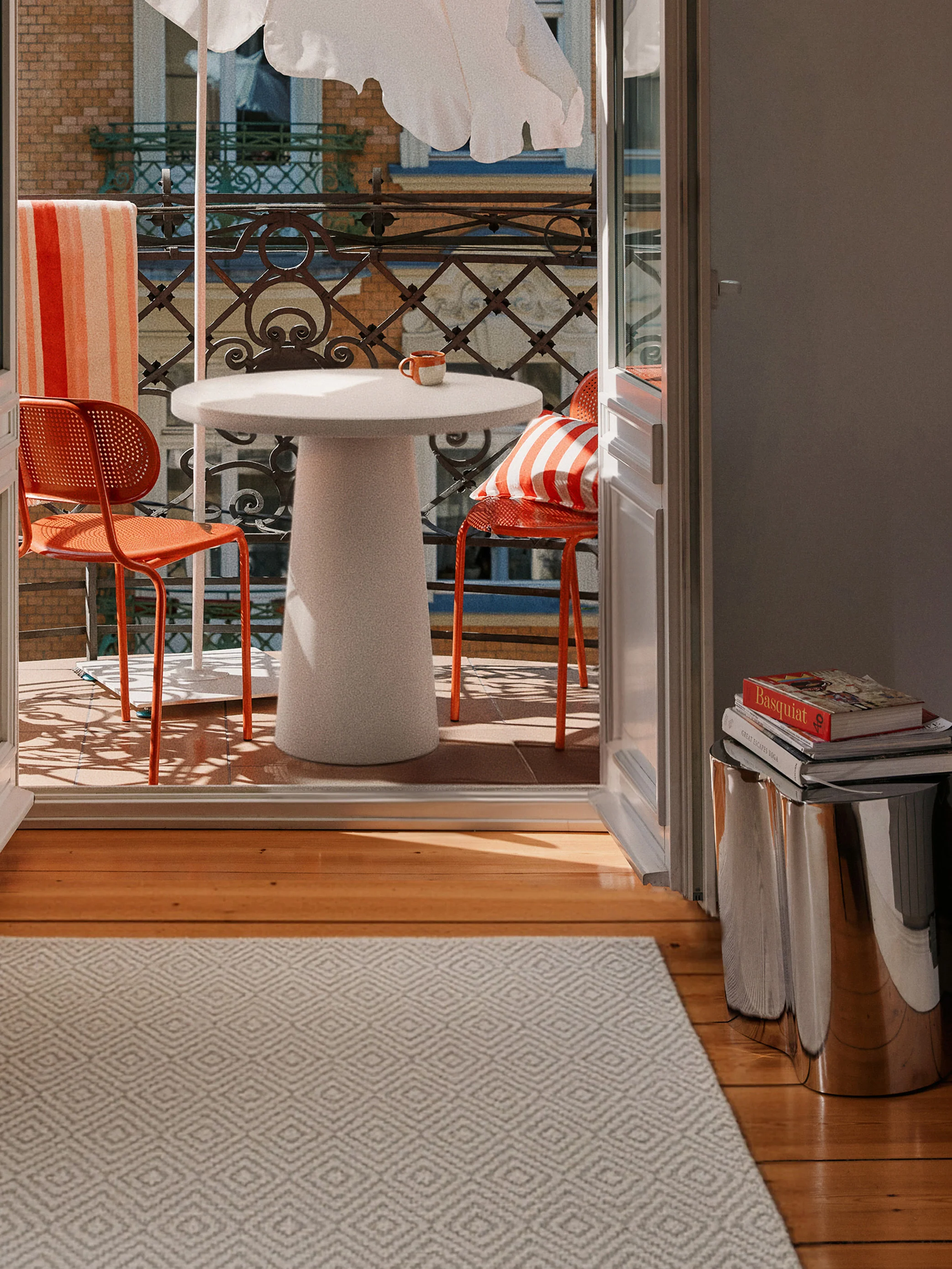 Handgeweven in- & outdoor vloerkleed Rika met vintage ruitjesmotief