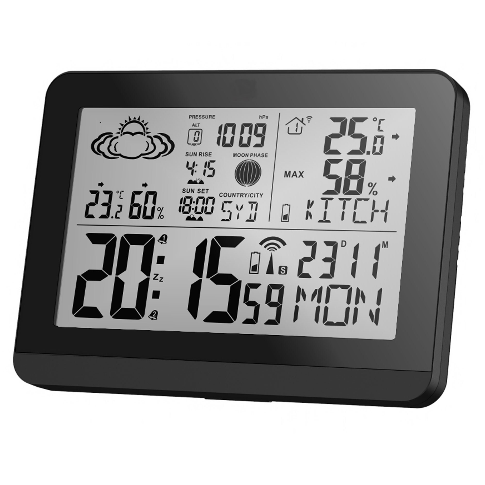MiravalModerne Design Funk-Wetterstation mit Aussensensor bennenbar