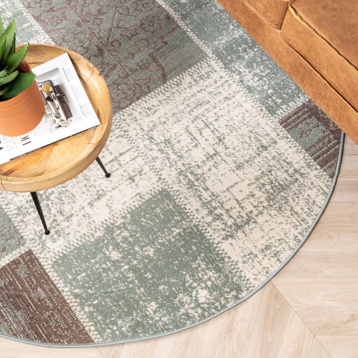 Rond Patchwork vloerkleed - Spring Groen/Grijs | Trendy