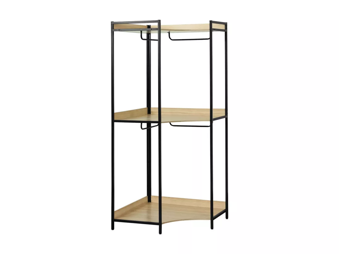 Module dressing d'angle noir avec 4 penderies et 2 étagères. L 80 x P 80 x H 190 cm