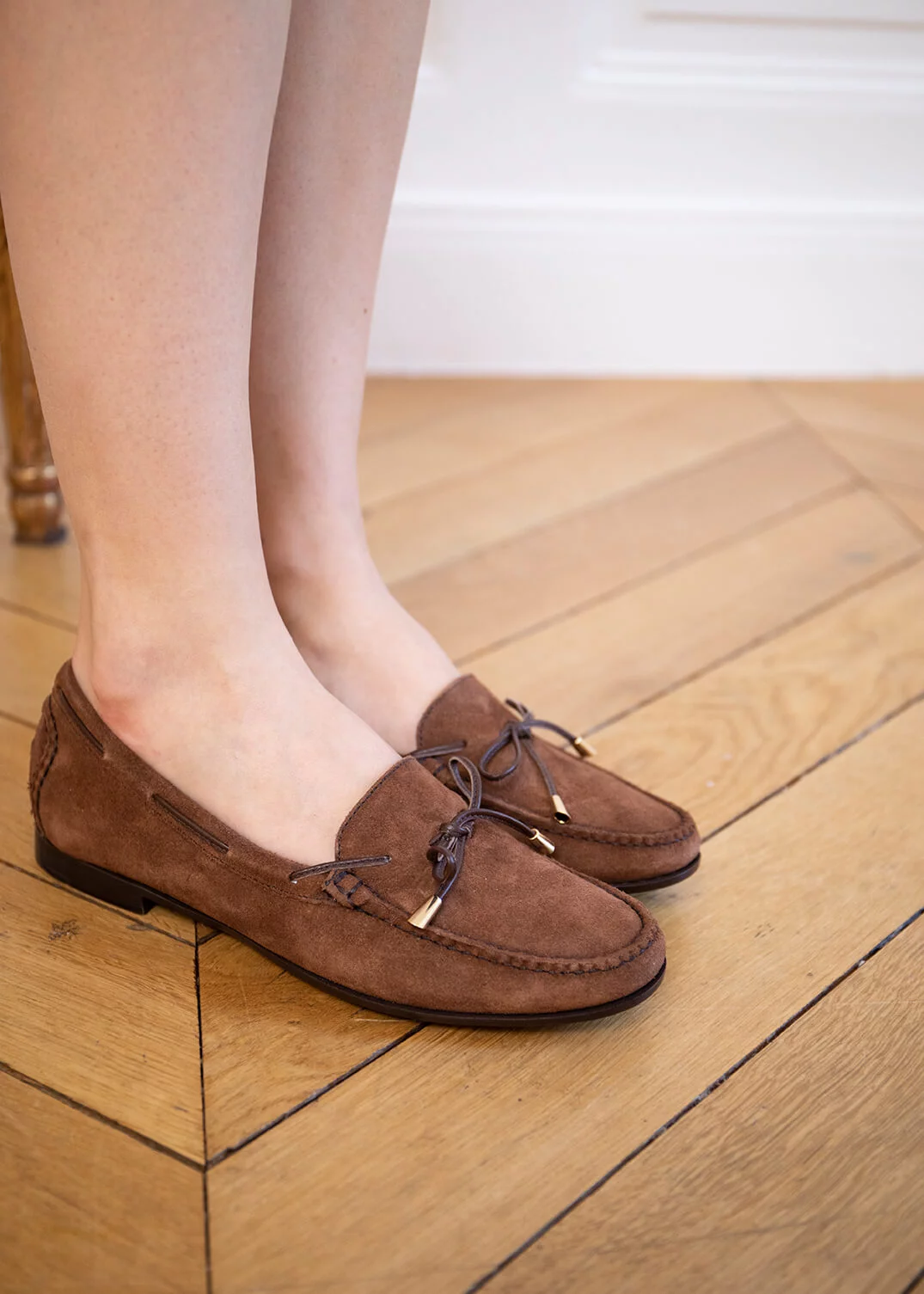 MOCASSIN LACE METAL VELOURS MARRON