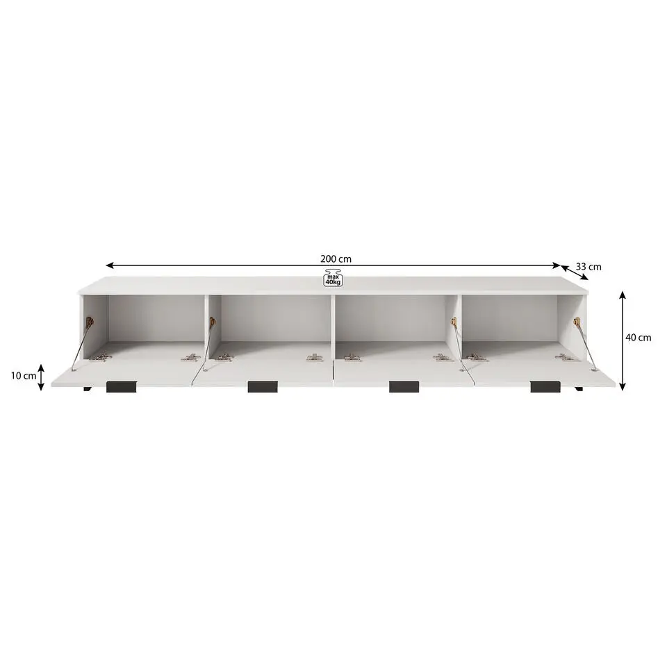Meubella - TV-Meubel Delgado - Mat zwart - 200 cm