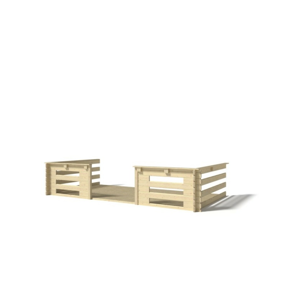 Abri de jardin en bois - 4x4 m - 24 m2 + terrasse avec balustrade et avant-toit en bois