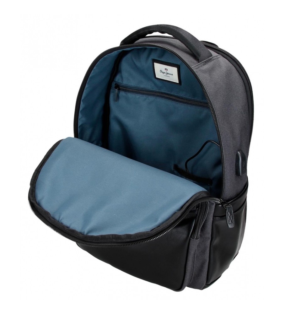 Mochila para laptop Pepe Jeans Grays com dois compartimentos, preta.