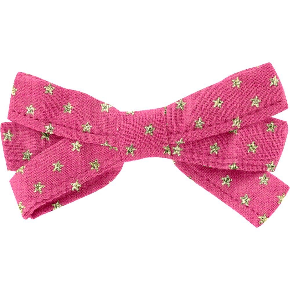 Barrette Noeud Ruban Etoile Or Fuchsia
