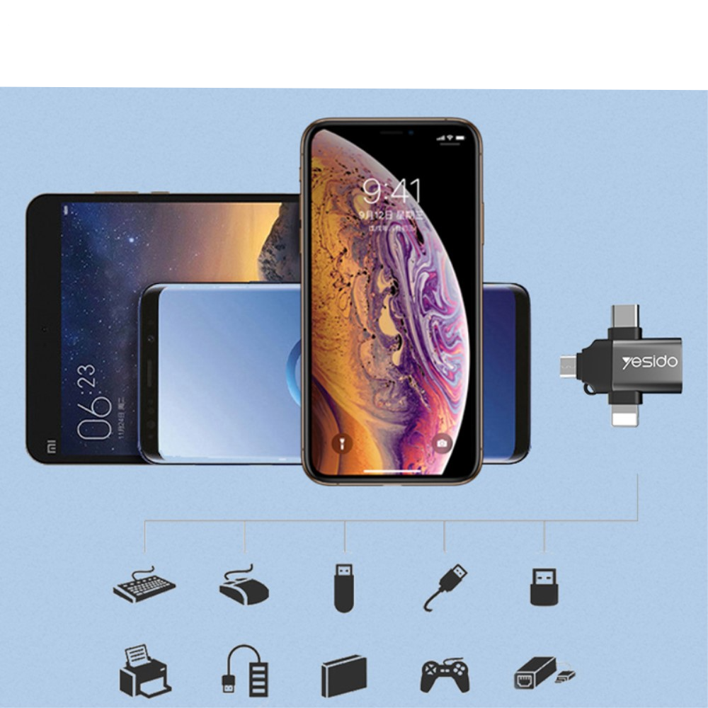 3in1 USB 3.0 OTG auf USB C / Lightning / Micro USB Adapter Konverter - Silber