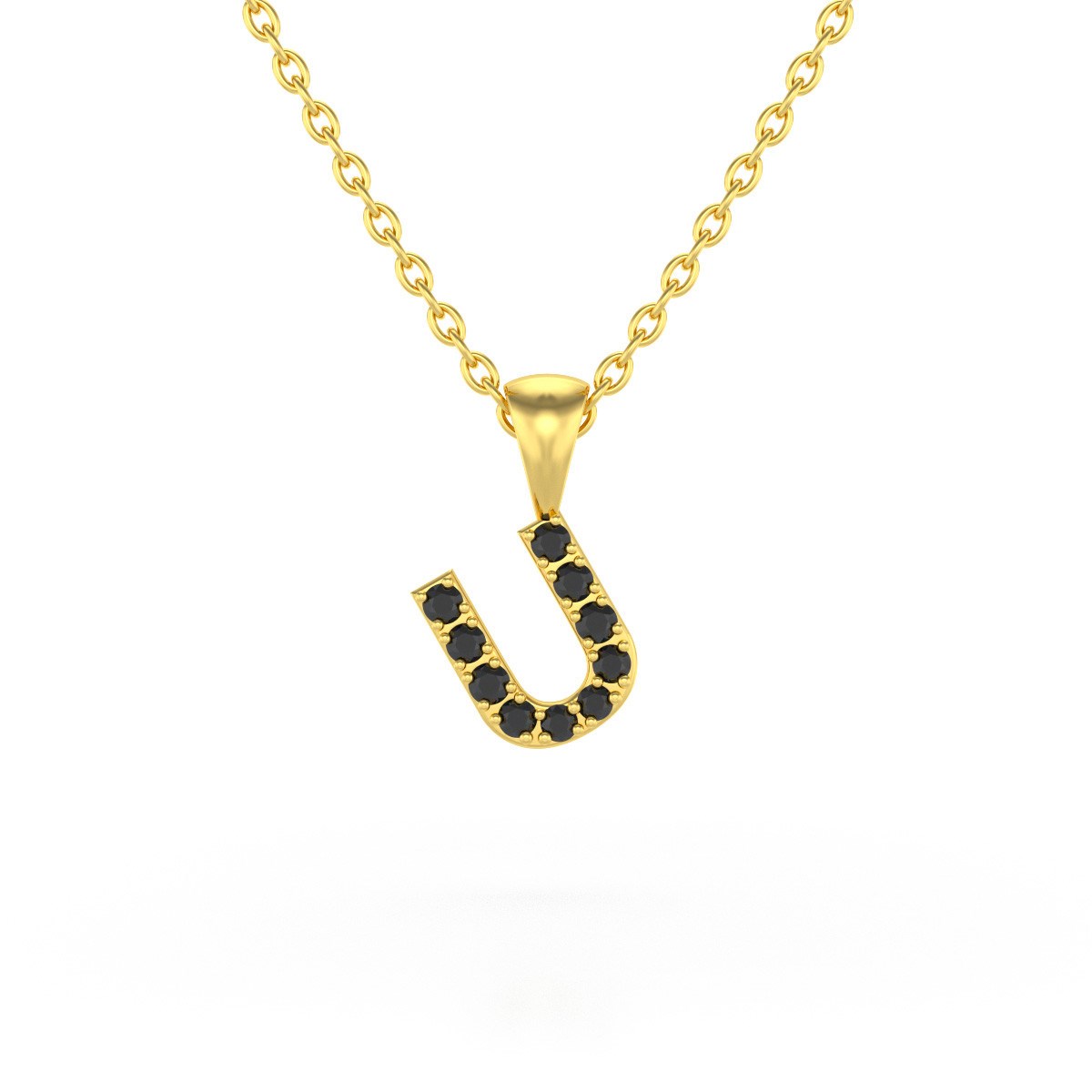 Collier Pendentif ADEN Lettre U Or 750 Jaune Diamant Noir Chaine Or 750 incluse 0.72grs