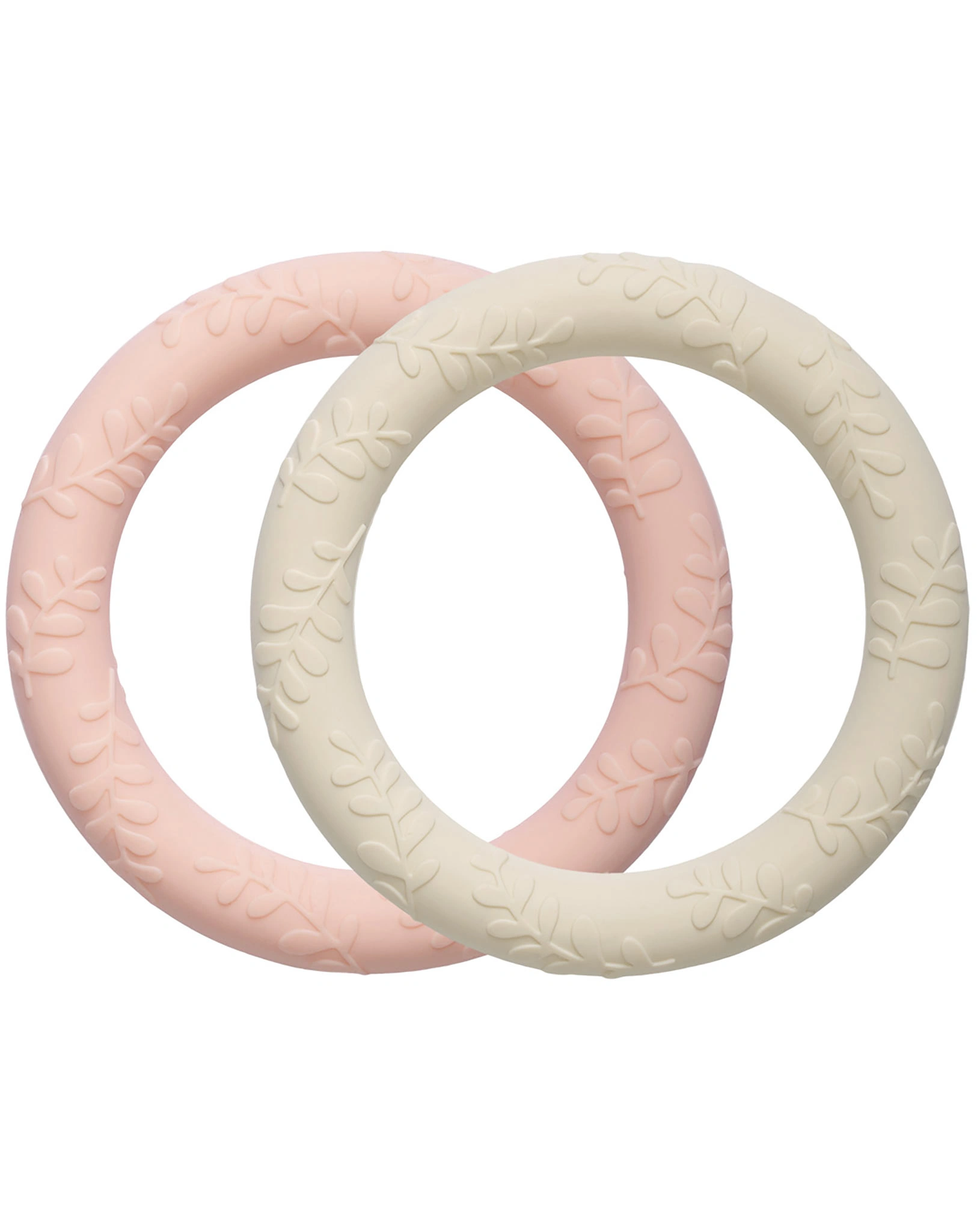 Silikon-Beißring LEAVES 2er-Set in strawberry cream
