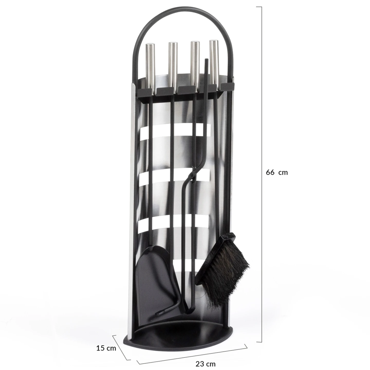 Ensemble serviteur de cheminée noir inox 5 éléments pelle balai tisonnier pince avec support