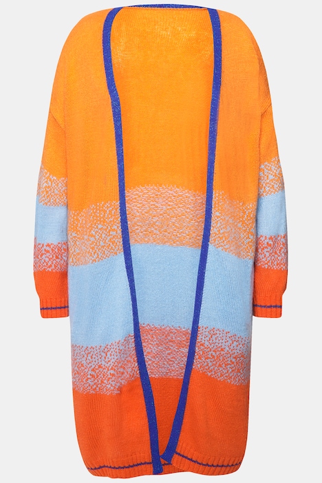Strickjacke, offene Form, Feinstrick, Blockstreifen, Langarm