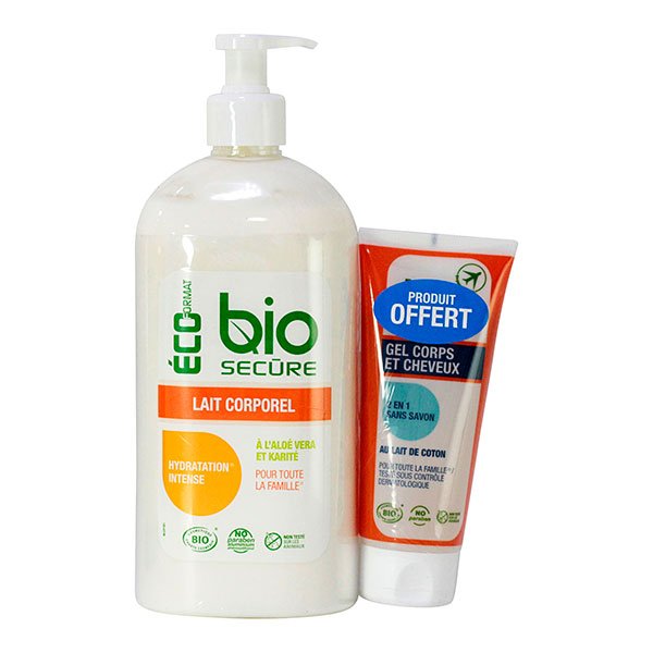 Lait corporel bio et gel corps & cheveux offert