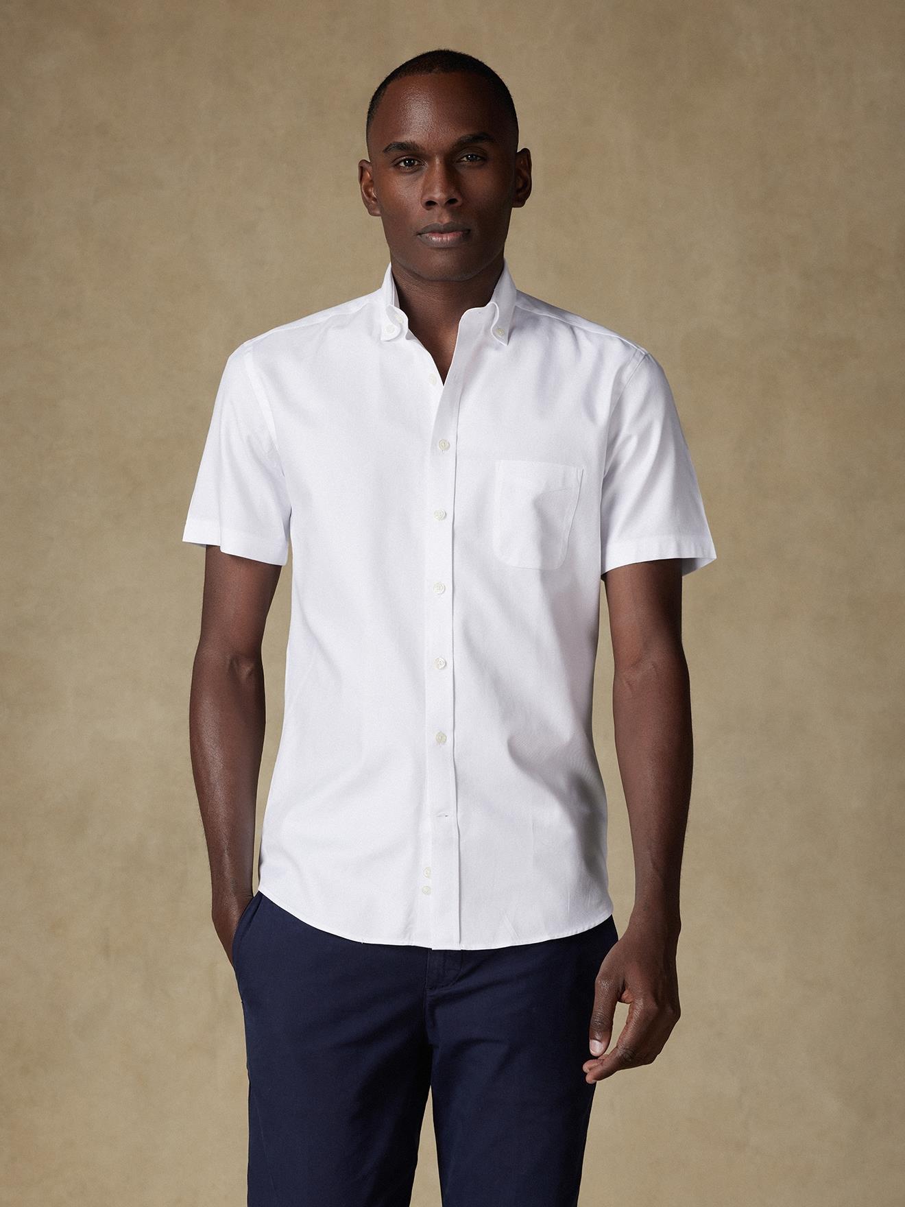 Chemise manches courtes en twill blanc - Col Boutonné