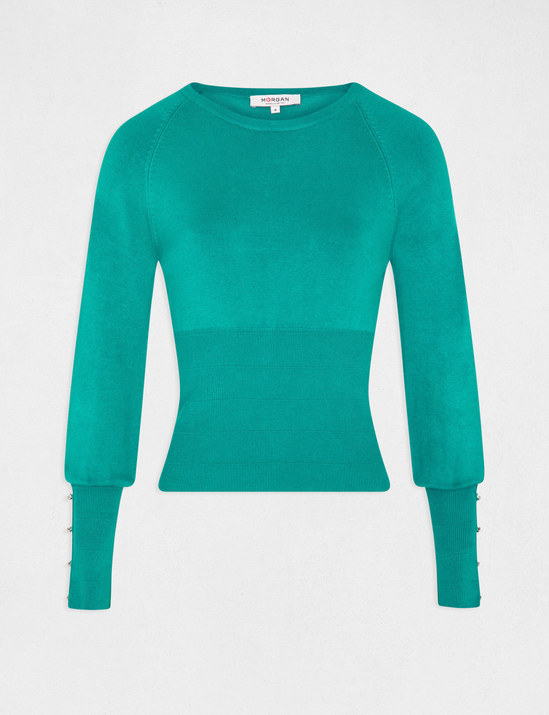 Pull manches longues à col rond vert moyen femme - vert_moyen