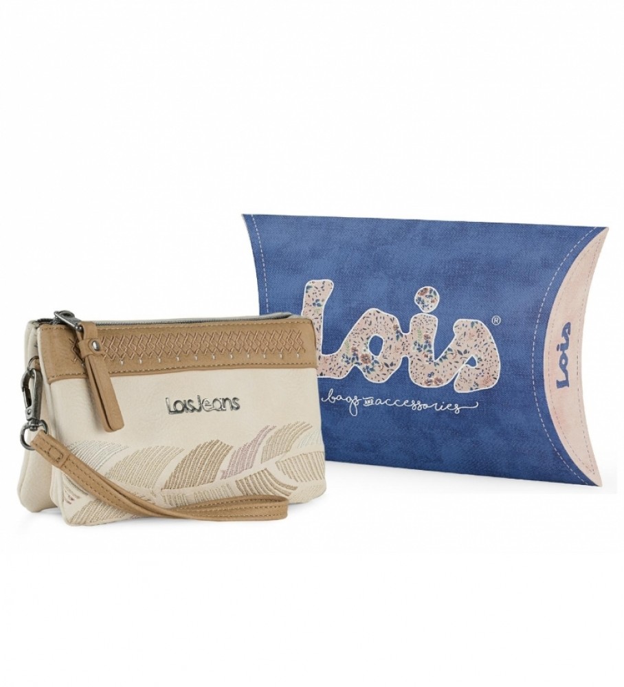 Lois Monedero Triple Galatea Bege, Marrom - 17,5 x 11 x 4 cm