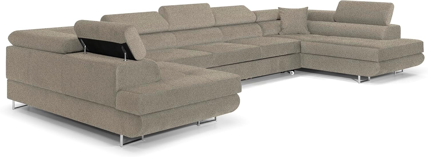 Ecksofa mit Schlaffunktion Big PASTI U-Form, Sofa Couch mit Bettkasten, 3-Sitzer Eckcouch, Schlafsofa für Wohnzimmer, Big Sofa Couch mit Schlaffunktion (Bouclé Quelle 05)