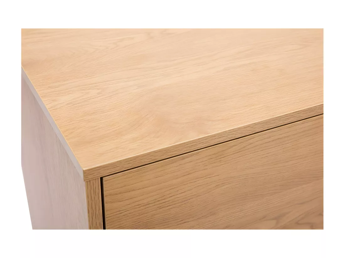 Commode finition bois clair chêne et pieds métal noir 3 tiroirs L100 cm PERNELLE