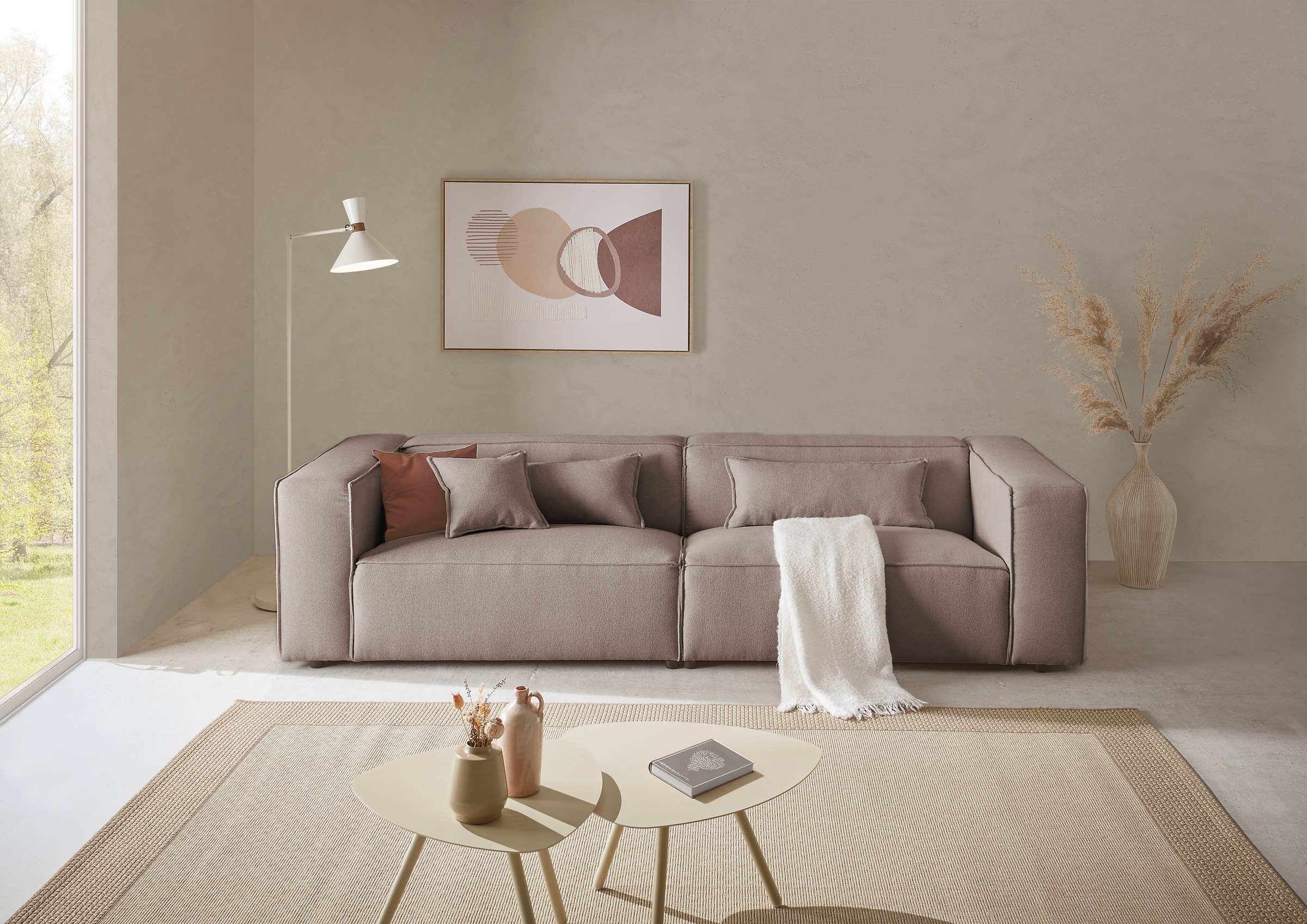 LeGer Home by Lena Gercke 3-Sitzer »PIARA, Couch mit Kedernaht, Sofa in Cord, Leinenoptik o. Strukturstoff« schwarze Füsse, bequemer Sitzkomfort