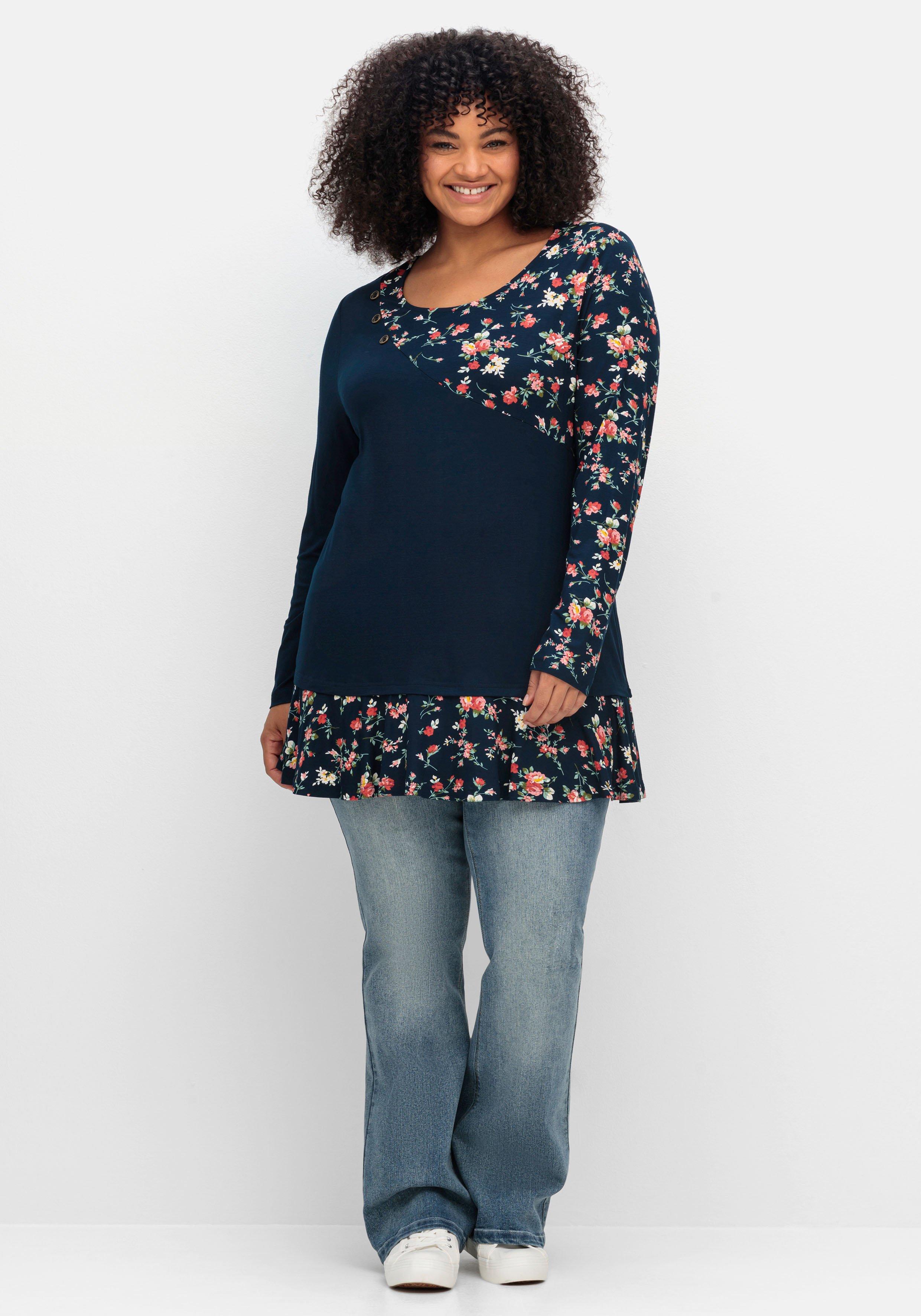 Longshirt mit floralem Druck, in Double-Layer-Optik