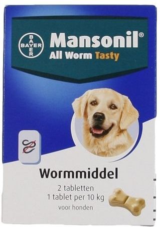 Mansonil All Worm Dog Tasty Ontwormingsmiddel (S/M vanaf 2.5kg) - 2 tabletten