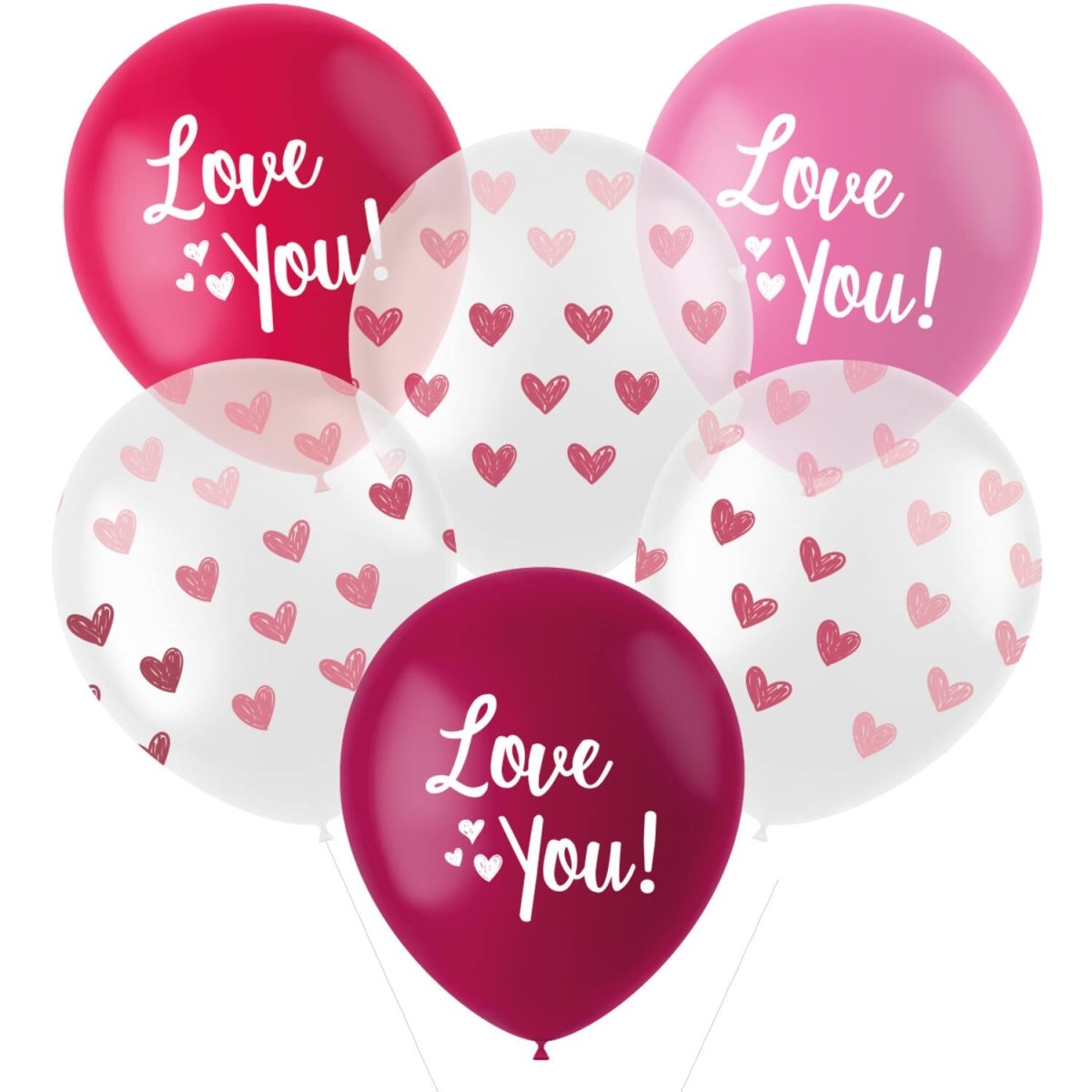 Rood Roze Ballonnen Love You! 33cm 6st