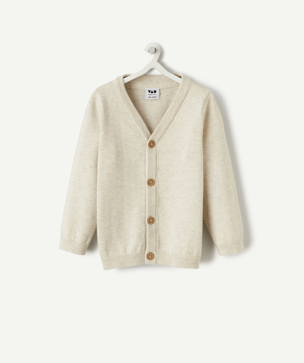 gilet en tricot bébé garçon en coton bio écru chiné