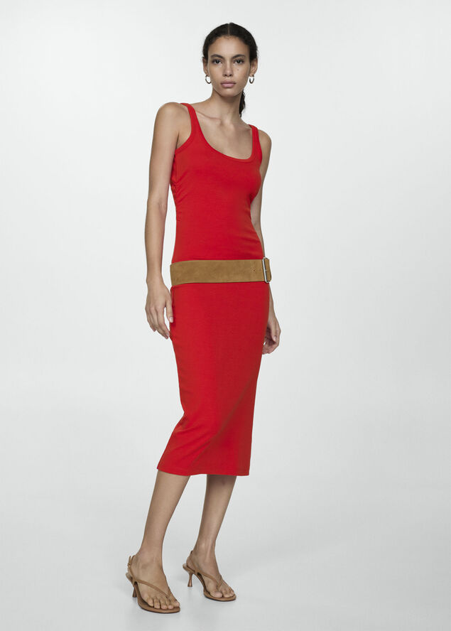 MANGO Midi-dress with straps Red