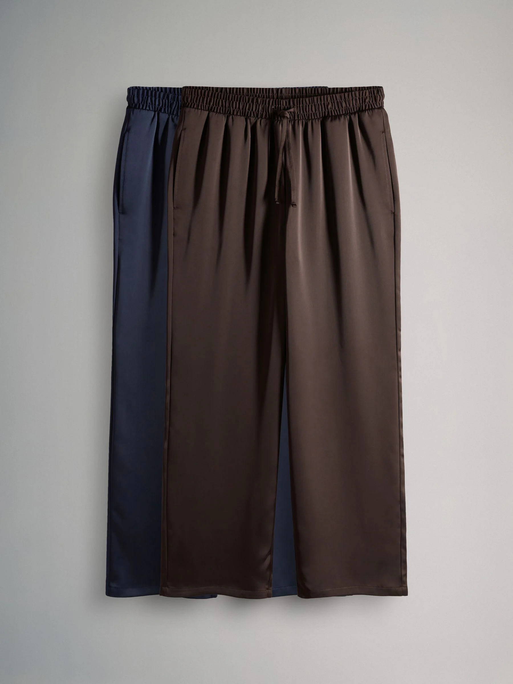 Marineblauw/Chocoladebruin - The Set 2 Pack Satin Wide Leg Pull On Trousers