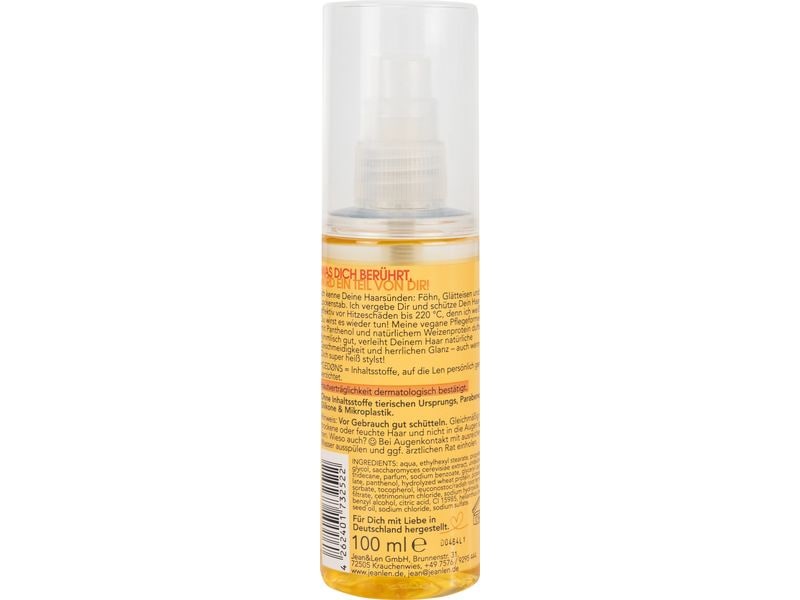 Jean & Len Hitzeschutzspray 2-Phasen Leave-In 100 ml Natürliche Pflegekur schützt das Haar effektiv vor Haarschäden bis 220 °C