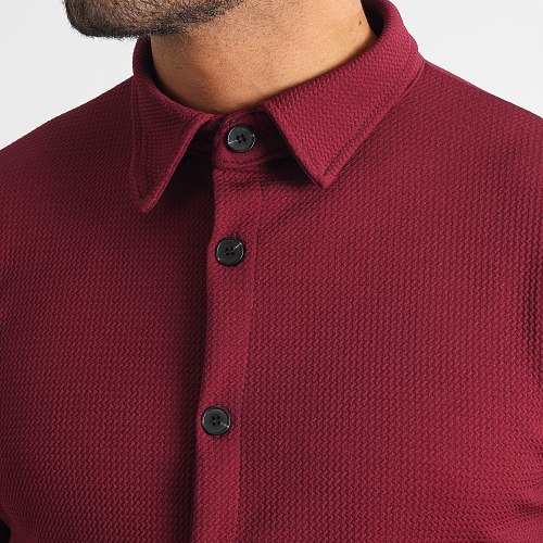 Chemise Manches Longues Texturé Waffle 0575 Bordeaux