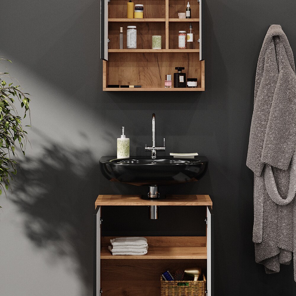 Vicco Badmöbel-Set Irma Eiche Anthrazit 2-teilig Spiegelschrank Waschbeckenschrank 60 cm