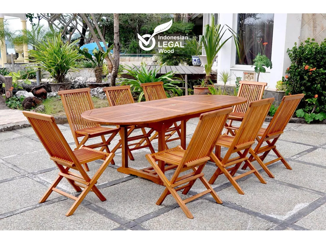 Salon de jardin 8 places en teck huilé, table ovale LUBOK