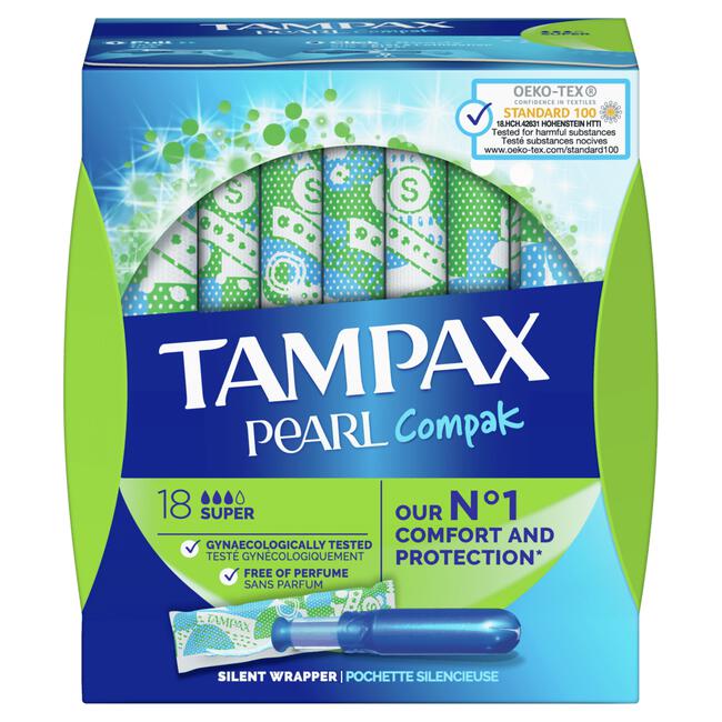 Tampax Pearl Compak Super Tampons Met Inbrenghuls 18 Stuks