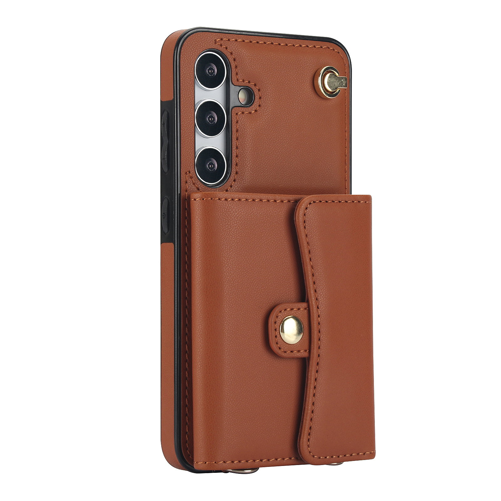 Samsung Galaxy S24 Necklace Leder Schutz Hülle mit Kartenfach   Handykette (140cm) - Braun