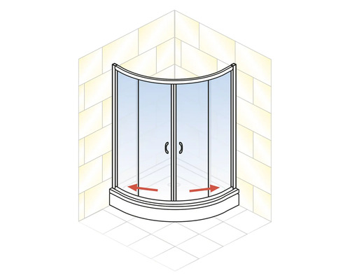 Ronde douche met schuifdeur SCHULTE ExpressPlus 90 x 90 cm, zwart profiel, helder glas, deurscharnier links, deurscharnier rechts