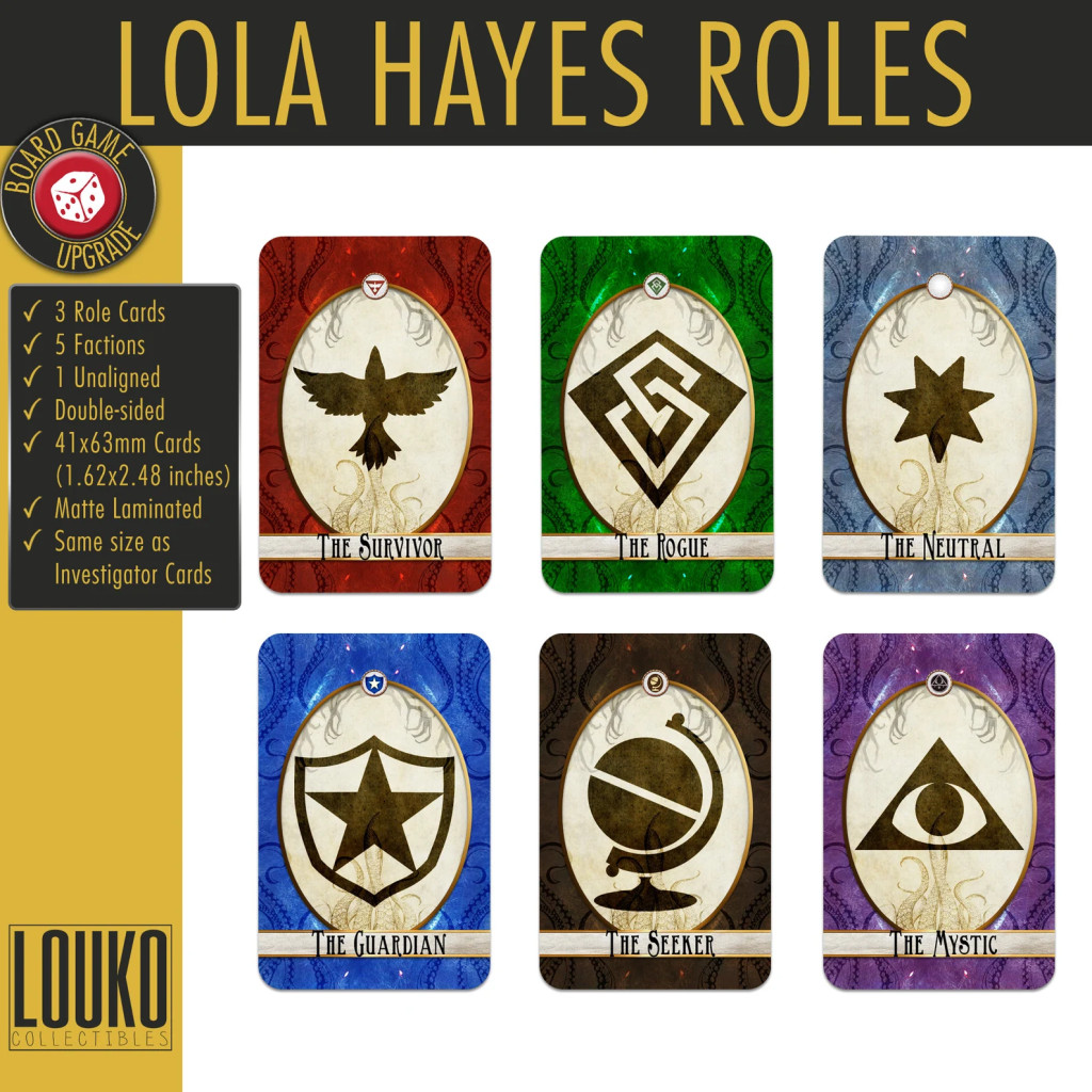 Cartes de rôle de Lola Hayes pour Horreur à Arkham