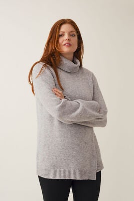 Boob Strikket Ull Tunika Turtleneck, Lysegrå melange