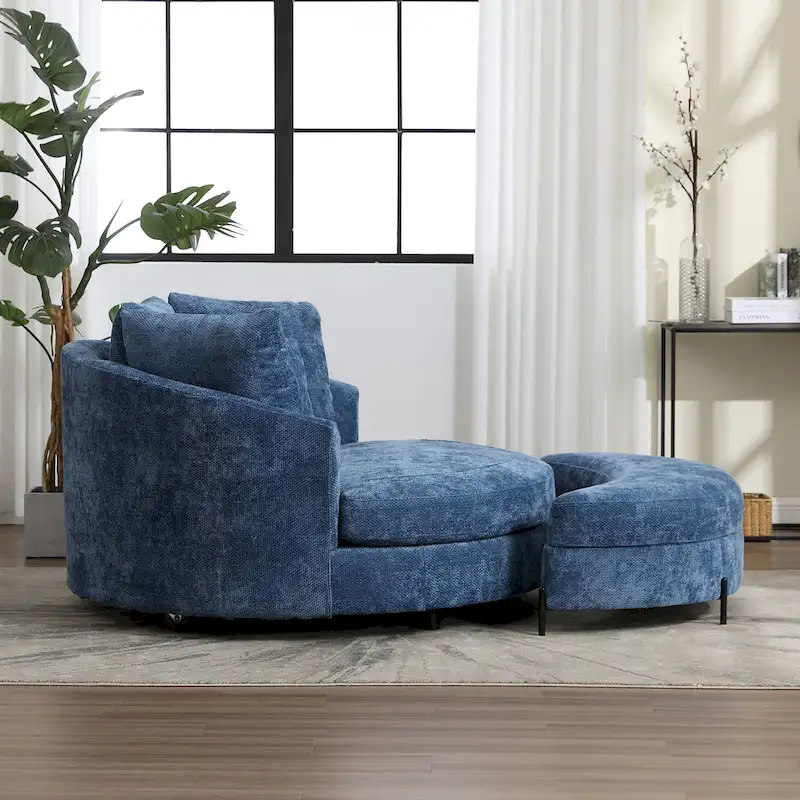 Modern Sofa Chair Round Accent Barrel Chair With 5 Pillows and Optional Ottoman
