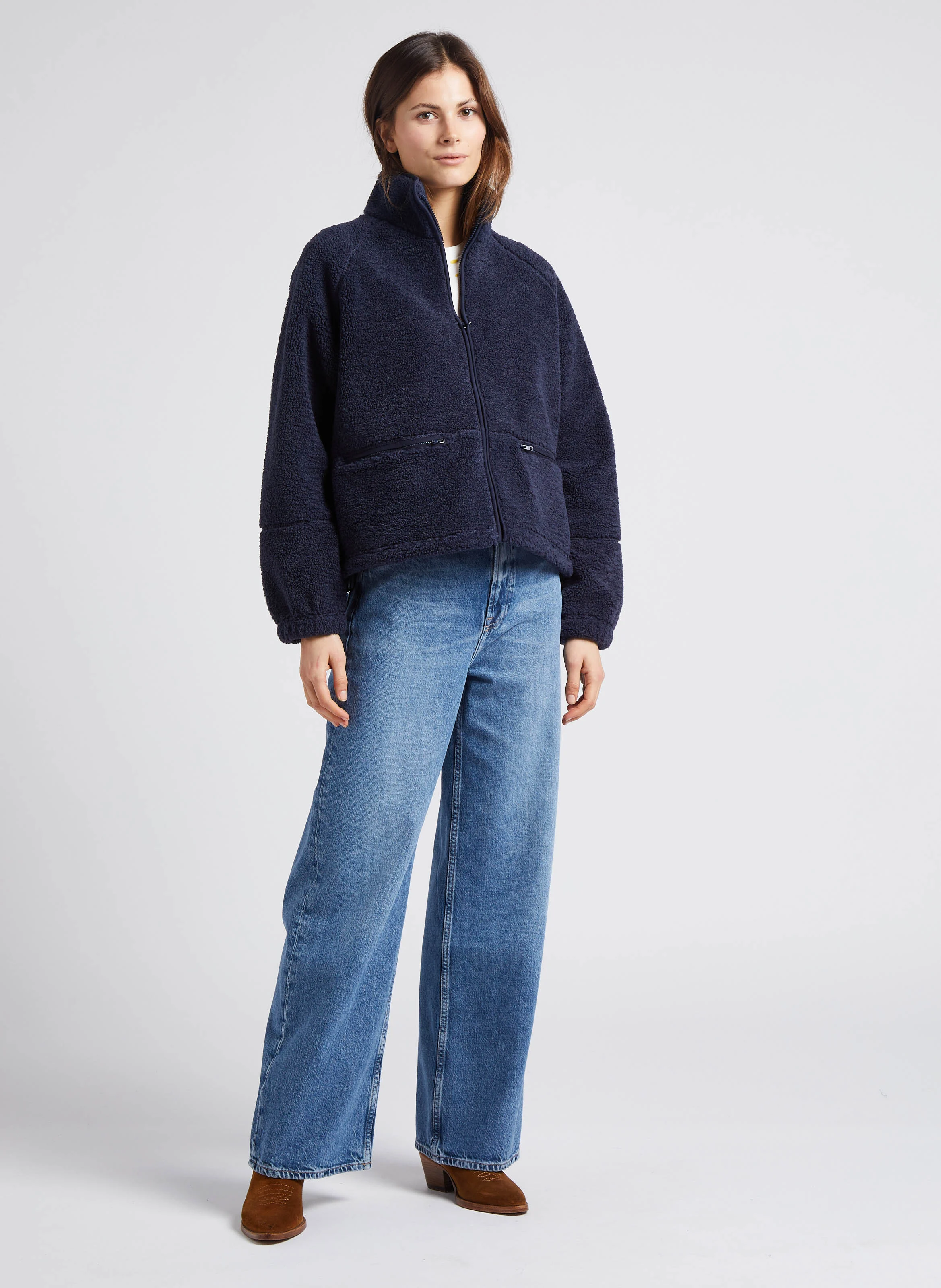 REBECCA - Jean ample droit taille haute en coton bio| Bleu