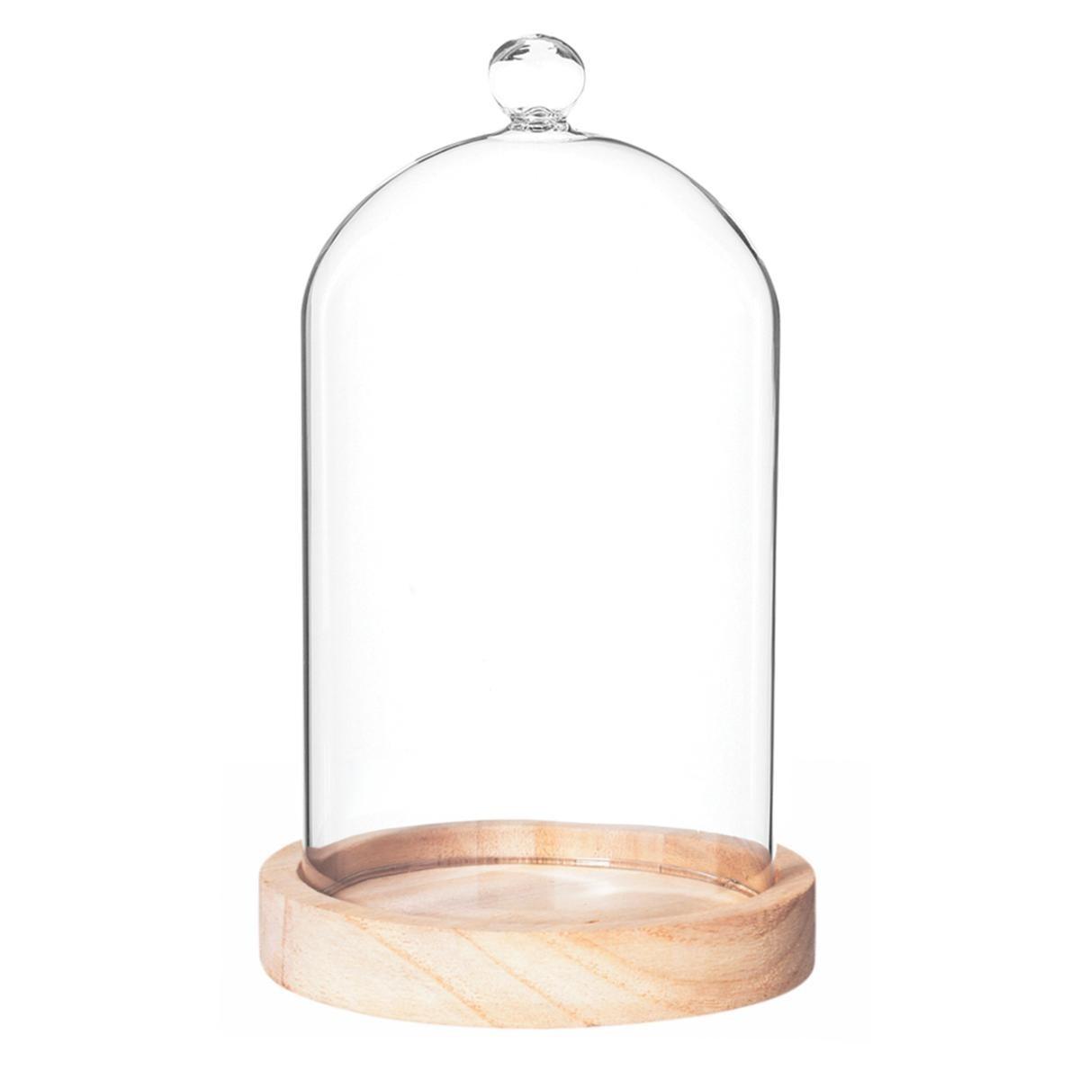 CLOCHE VERRE SOCLE NATUREL H.19CM